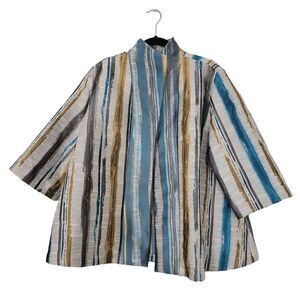 IC by Connie K‎ Open Front Coat Sz XXL Blue Tan Tapestry Neutral Modest Modern
